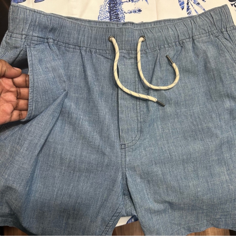 Faherty Light Blue Denim Drawstring Logo Shorts: … - image 7